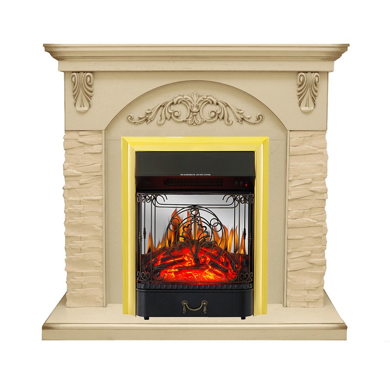 Каминокомплект Royal Flame  Bern Сланец крупный бежевый / Алебастр темная патина с очагом Majestic FX M Brass