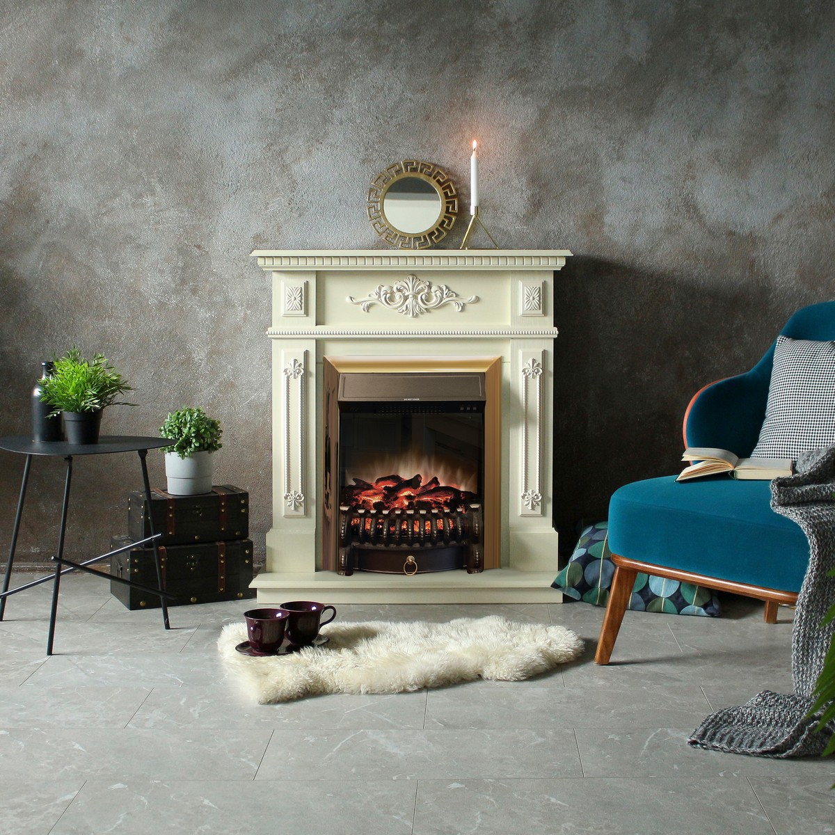 Электрокамин RealFlame  Lilian WT с очагом Fobos Lux Brass