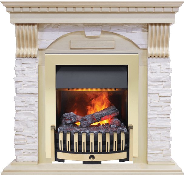 Каминокомплект Dimplex Dublin - Слоновая кость с патиной / Сланец крем с очагом Danville Brass FB2