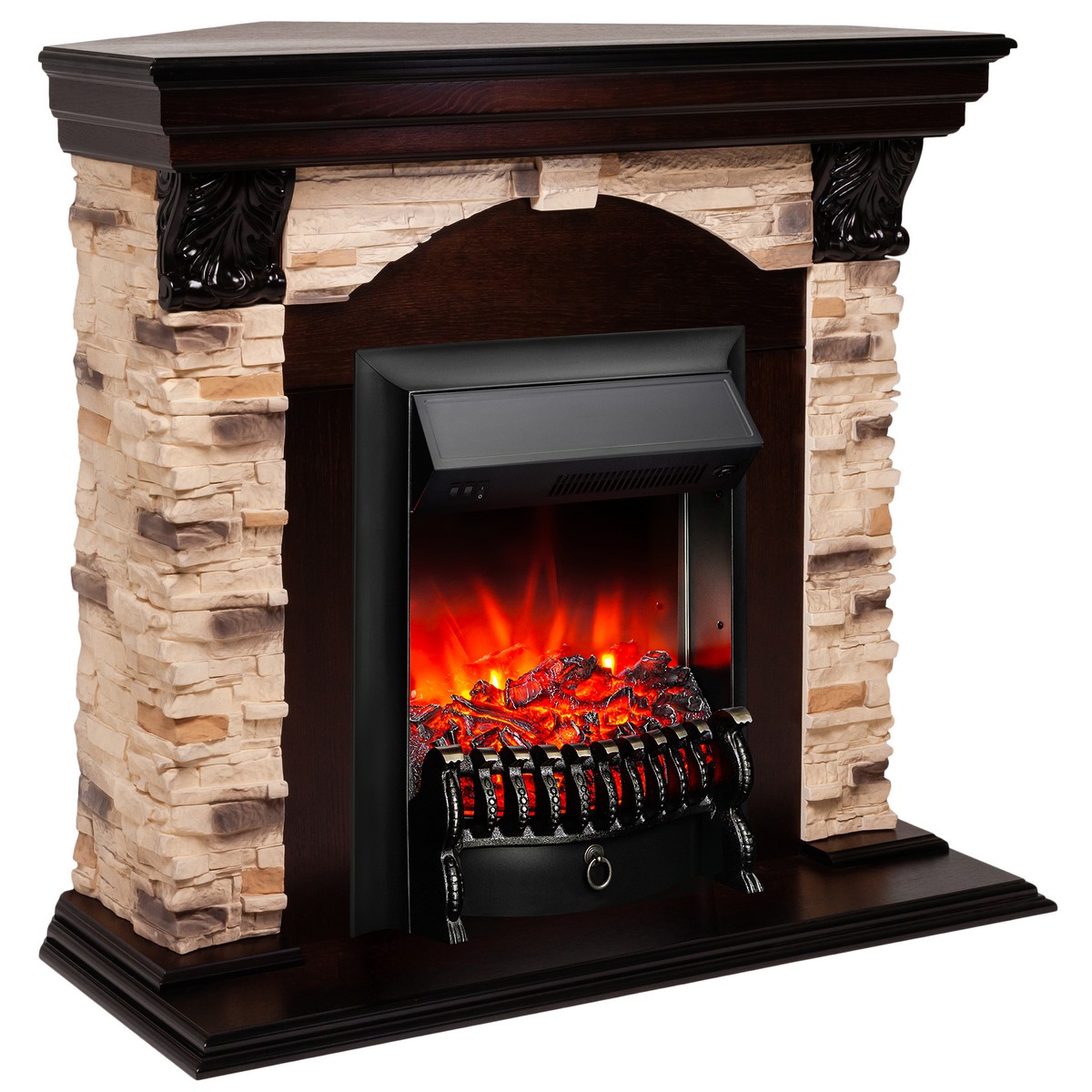 Электрокамин RealFlame  Dublin Corner Rock AO с очагом Fobos Lux Black