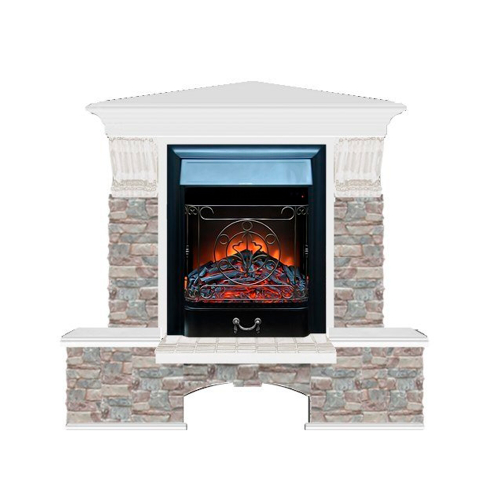 Каминокомплект Glenrich Бостон К угловой (Magestic black) белый