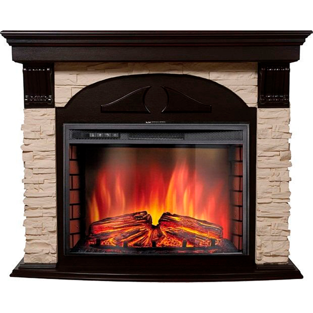 Каминокомплект Electrolux Torre 26 Sphere U (угловой) с очагом EFP/P-2620RLS камень слоновая кость, шпон темный дуб