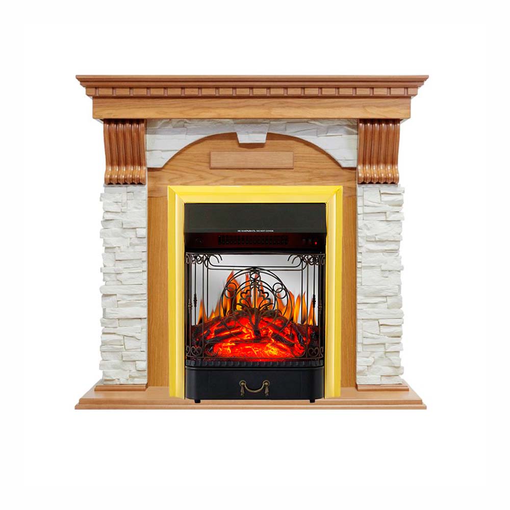 Каминокомплект Royal Flame  Dublin - Дуб / Сланец белый с очагом Majestic FX M Brass