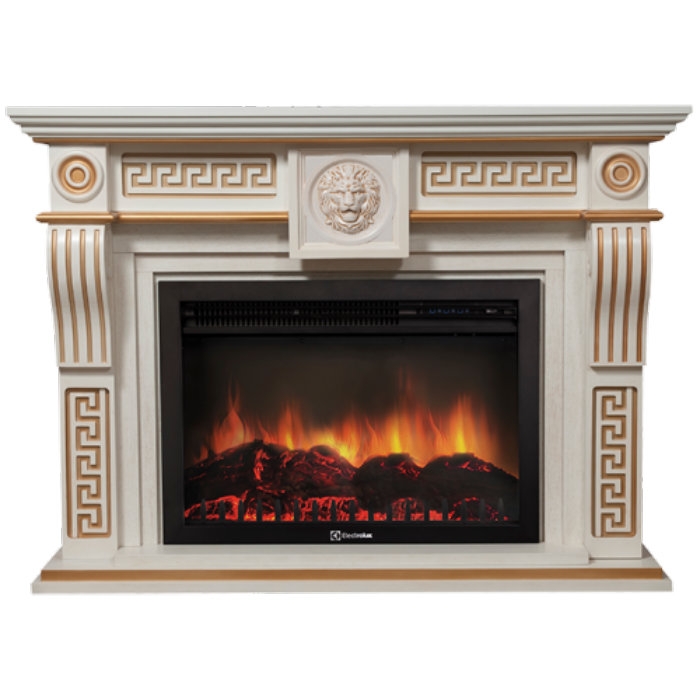 Каминокомплект Electrolux Vittoriano 26/30 с очагом EFP/P-3020LS белёный дуб с золотой патиной