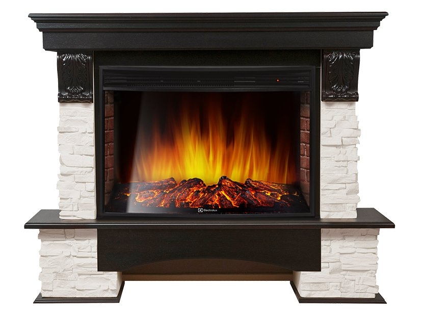 Каминокомплект Electrolux Pietra 30S с очагом EFP/P-3320RLS камень белый, шпон венге