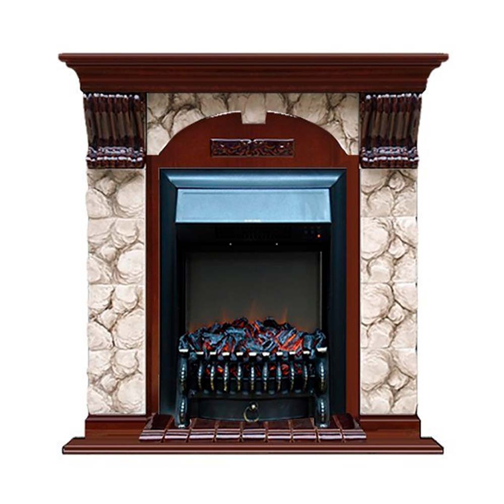 Каминокомплект Glenrich Арочный Fobos brass камень Карелия, шпон красное дерево