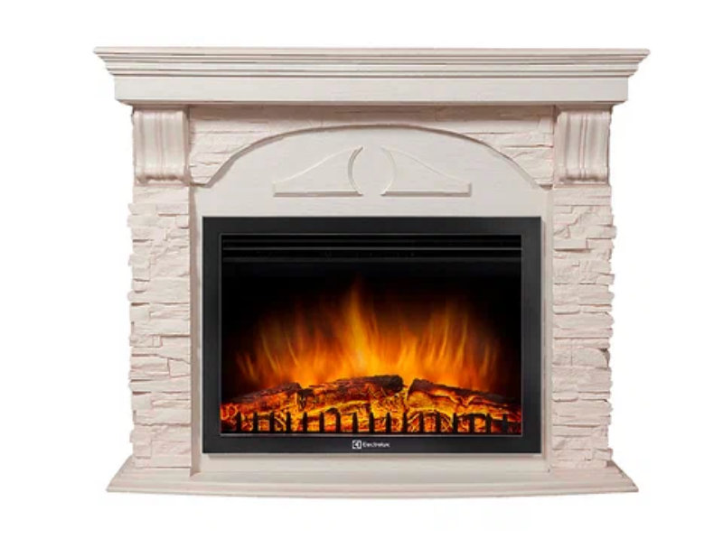 Каминокомплект угловой Electrolux Torre 25U с очагом EFP/P-2520LS камень белый, шпон белёный дуб
