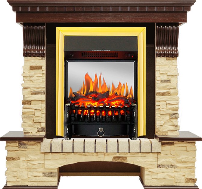 Каминокомплект Royal Flame  Pierre Luxe угловой - Темный дуб / Сланец с очагом Fobos FX M Brass