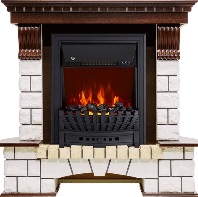 Каминокомплект Royal Flame  Pierre Luxe - Темный дуб / Белый с очагом Aspen Black