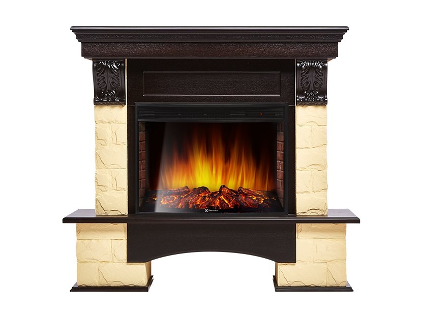 Каминокомплект Electrolux Forte 30 U (угловой) с очагом EFP/P-3320RLS камень бежевый, шпон темный дуб