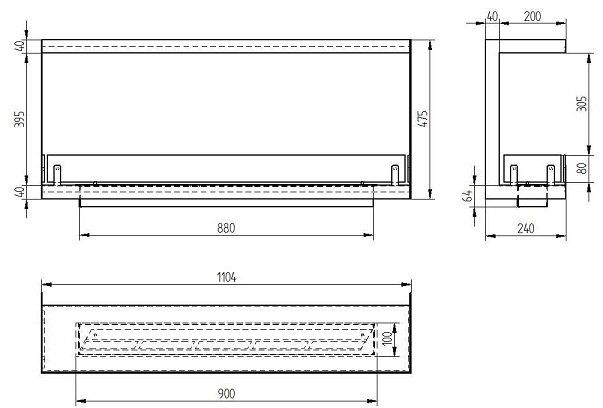 Биокамин торцевой Zefire Standart 1100