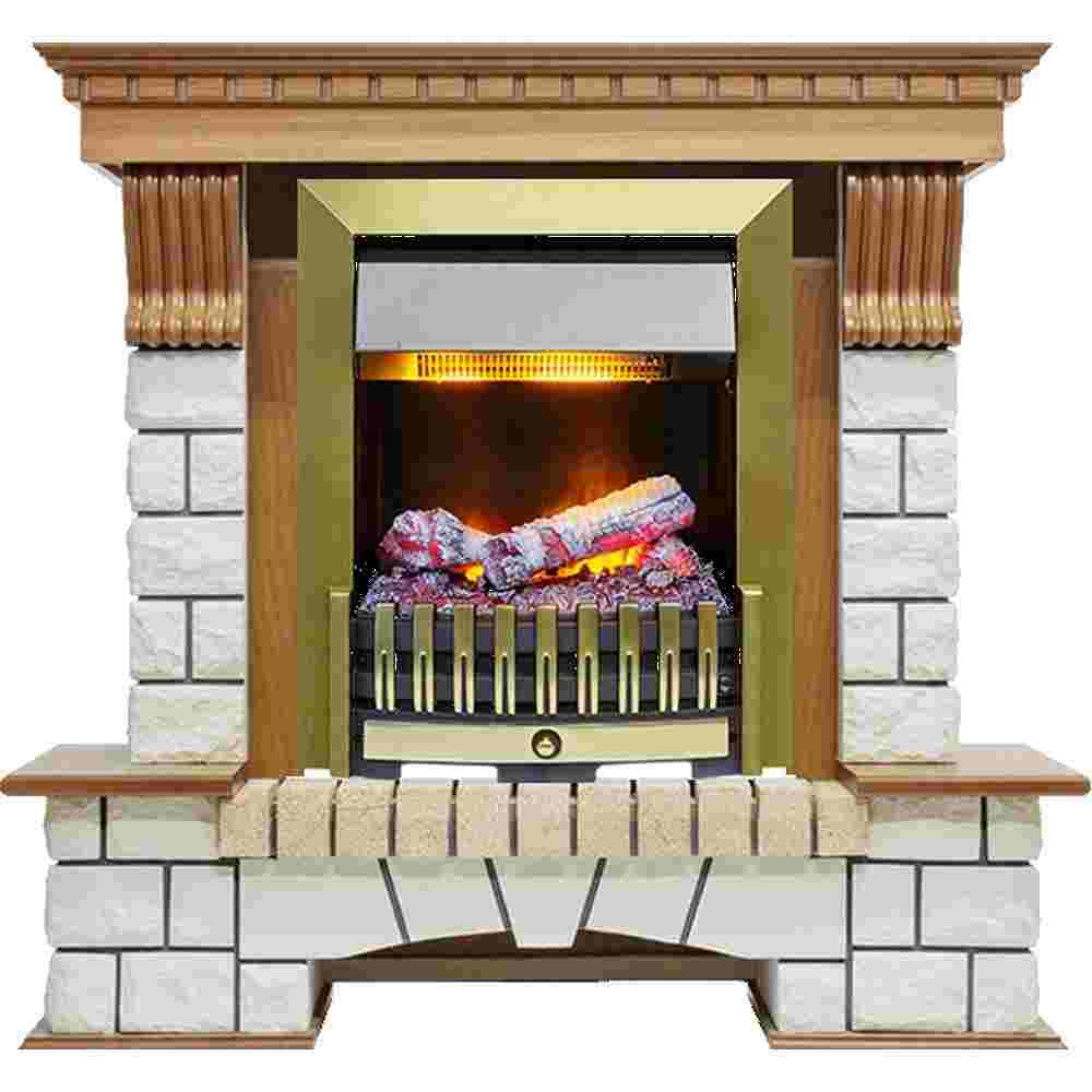 Каминокомплект Dimplex Pierre Luxe - Дуб / Белый (Высота 1050мм) с очагом Danville Antique Brass FB2