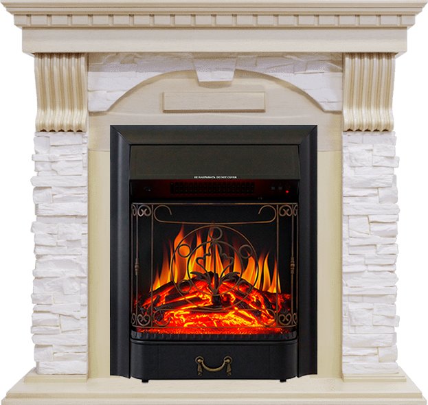 Каминокомплект Royal Flame  Dublin - Слоновая кость с патиной / Сланец крем с очагом Majestic FX Black