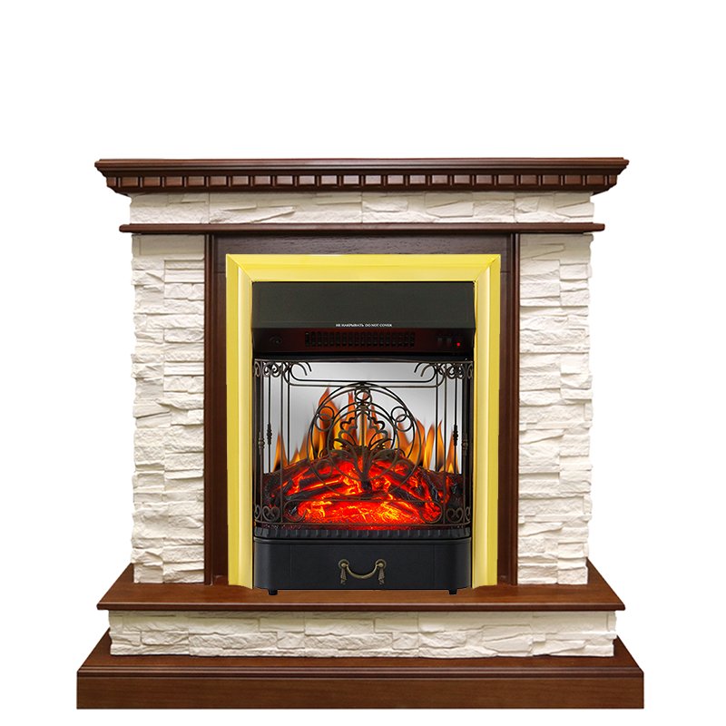 Каминокомплект Royal Flame  Calgary - Дуб / Сланец белый с очагом Majestic FX M Brass