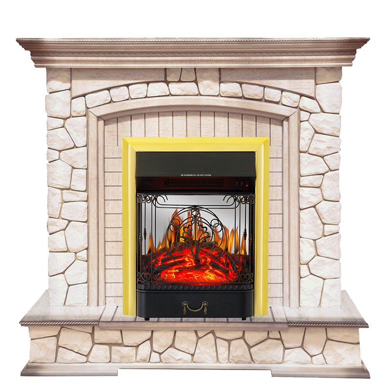 Каминокомплект Royal Flame  Preston - Белый/Слоновая кость с патиной с очагом Majestic FX M Brass