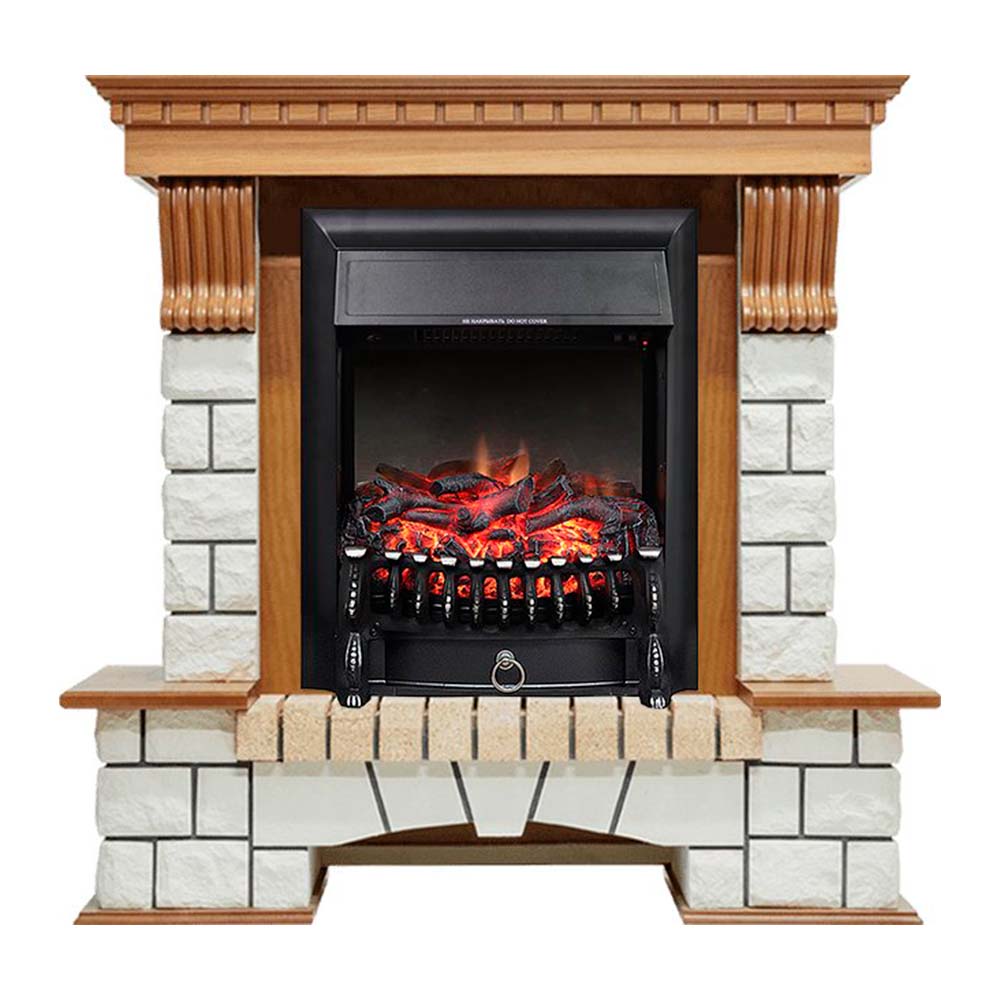Каминокомплект Royal Flame  Pierre Luxe - Дуб / Белый с очагом Fobos FX Black