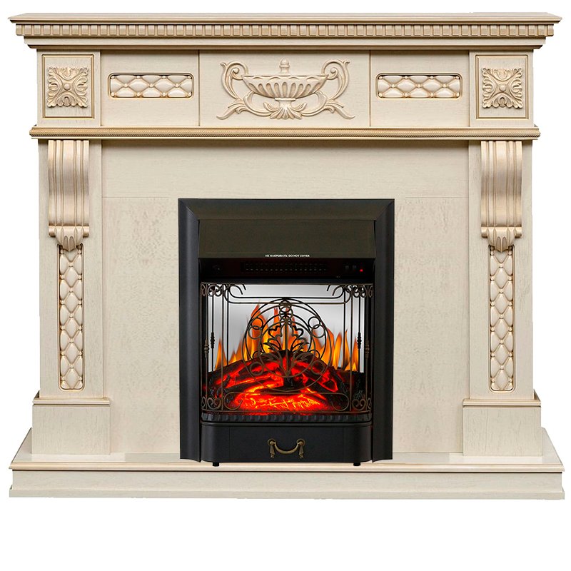 Каминокомплект Royal Flame  Corsica - Слоновая кость с патиной (Ширина 1100) с очагом Majestic FX M Black