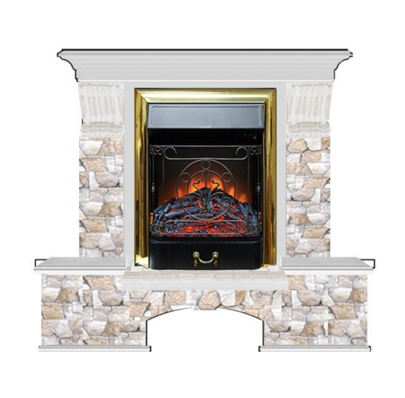 Каминокомплект Glenrich Бостон К Арбат (Magestic brass) белый дуб