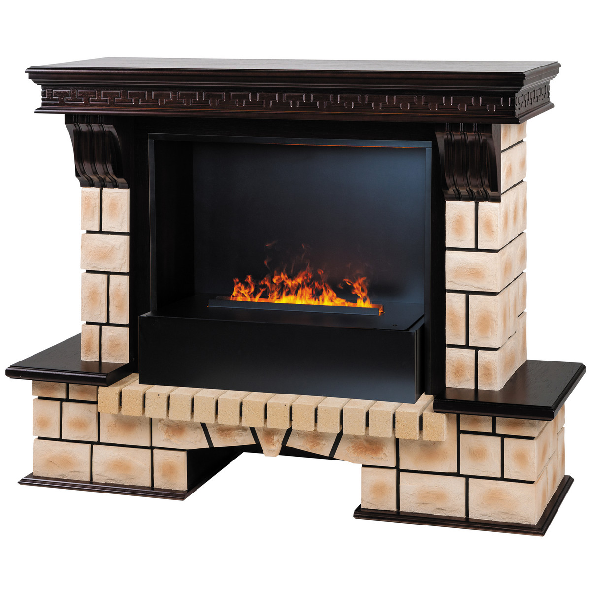 Электрокамин RealFlame Stone Brick 26 AO с очагом 3D Cassette 630 Black Panel