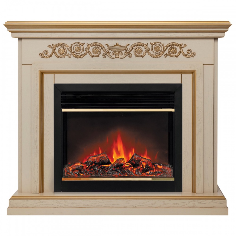 Электрокамин RealFlame  Leticia 26 WT-619G с очагом Moonblaze Deluxe Brass