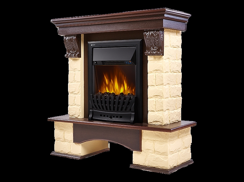 Портал Firelight Forte Classic U (угловой) камень бежевый, шпон темный дуб