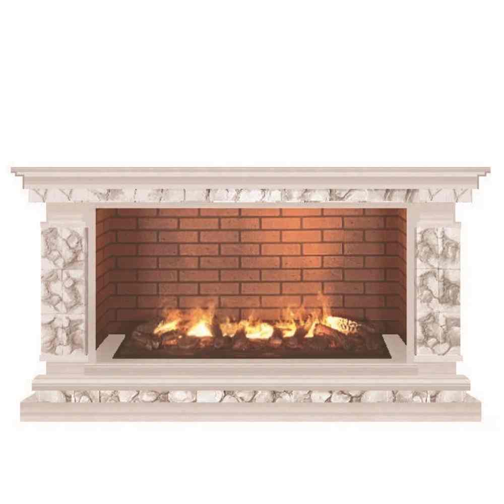 Каминокомплект Glenrich Лорд (без плитки) Crystal 50 камень карелия, шпон белый