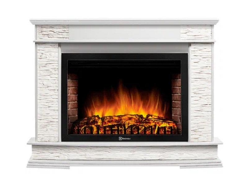 Каминокомплект Electrolux Scala 30 с очагом EFP/P-3320RLS камень сланец скалистый белый, шпон тёмный дуб