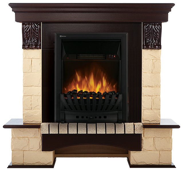 Каминокомплект угловой Electrolux Forte Classic U с очагом Classic EFP/P-1020LS камень бежевый, шпон темный дуб