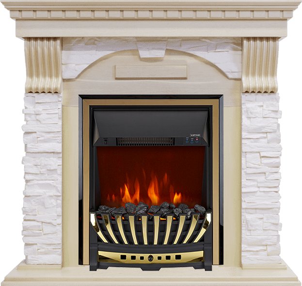 Каминокомплект Royal Flame  Dublin - Слоновая кость с патиной / Сланец крем с очагом Aspen Gold