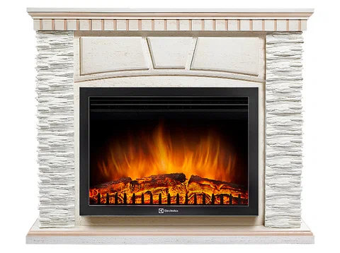 Каминокомплект Electrolux Porto 25U (угловой) с очагом EFP/P-2520LS камень белый, шпон белёный дуб
