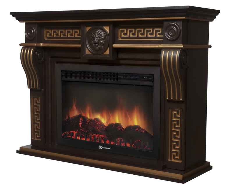 Каминокомплект Electrolux Vittoriano 26/30 с очагом EFP/P-2620RLS темный дуб с золотой патиной