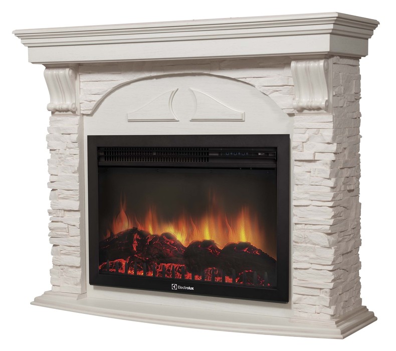 Каминокомплект угловой Electrolux Torre 26/30 U с очагом EFP/P-2620RLS камень сланец натуральный, шпон беленый дуб