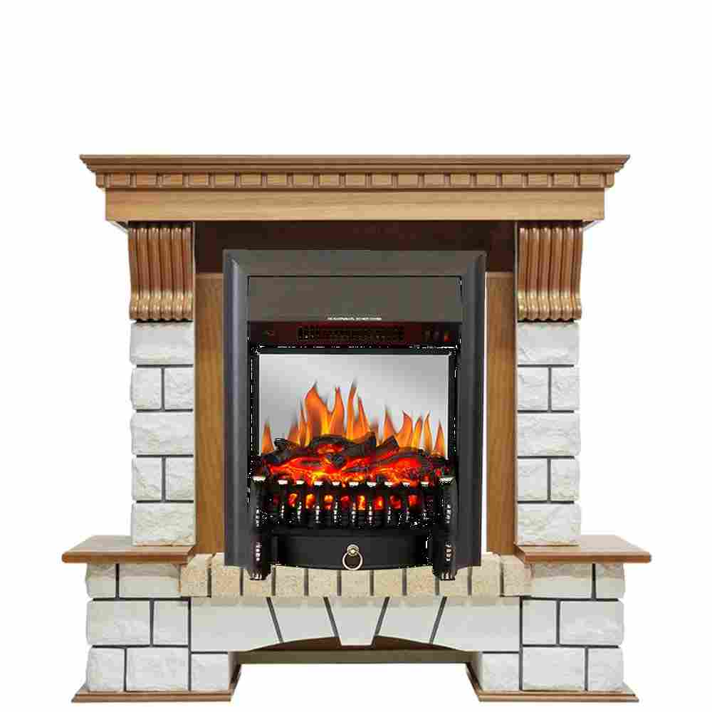 Каминокомплект Royal Flame  Pierre Luxe - Дуб / Белый с очагом Fobos FX M Black