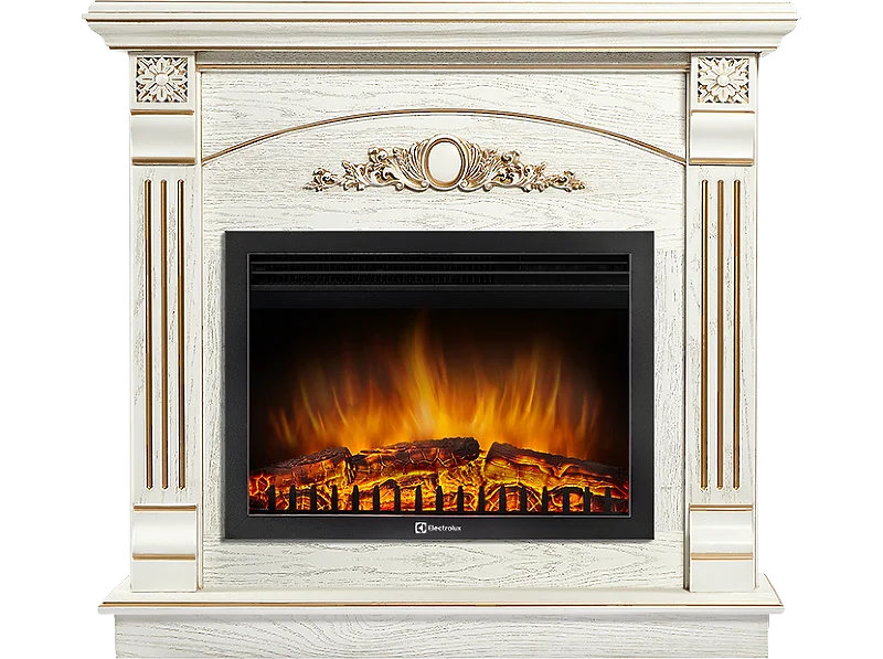 Каминокомплект Electrolux Barocco 25 с очагом EFP/P-2520LS шпон белый дуб с золотой патиной