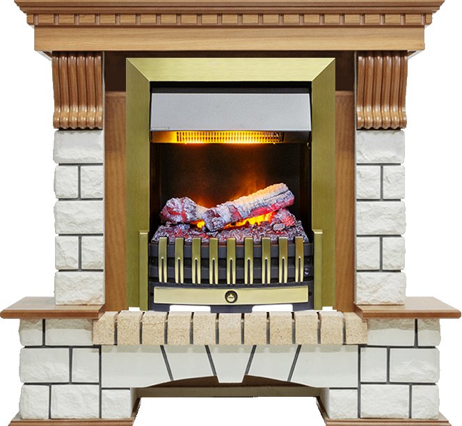 Каминокомплект Dimplex Pierre Luxe - Дуб / Белый (Высота 1020мм) с очагом Danville Antique Brass FB2