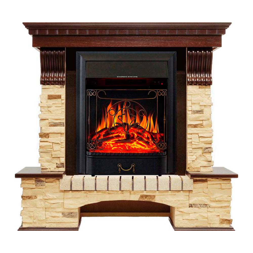 Каминокомплект Royal Flame  Pierre Luxe угловой - Темный дуб / Сланец с очагом Majestic FX Black