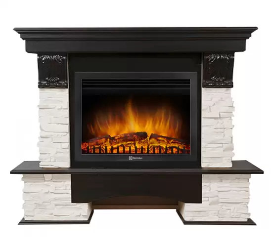Каминокомплект Electrolux Pietra 25S с очагом EFP/P-2520LS камень слоновая кость, шпон тёмный дуб