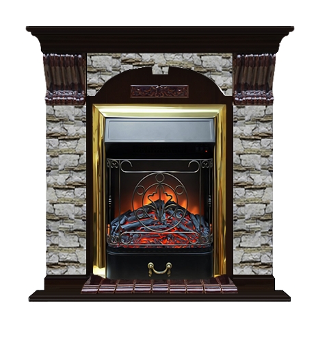 Каминокомплект Glenrich Арочный Magestic brass камень Алтай, шпон венге