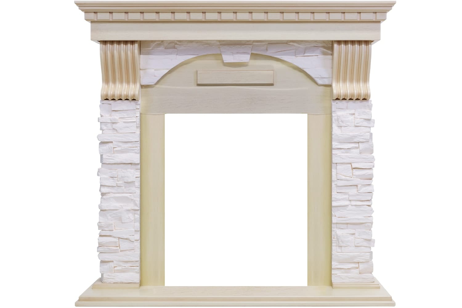 Каминокомплект Royal Flame  Dublin - Слоновая кость с патиной / Сланец крем с очагом Aspen Gold