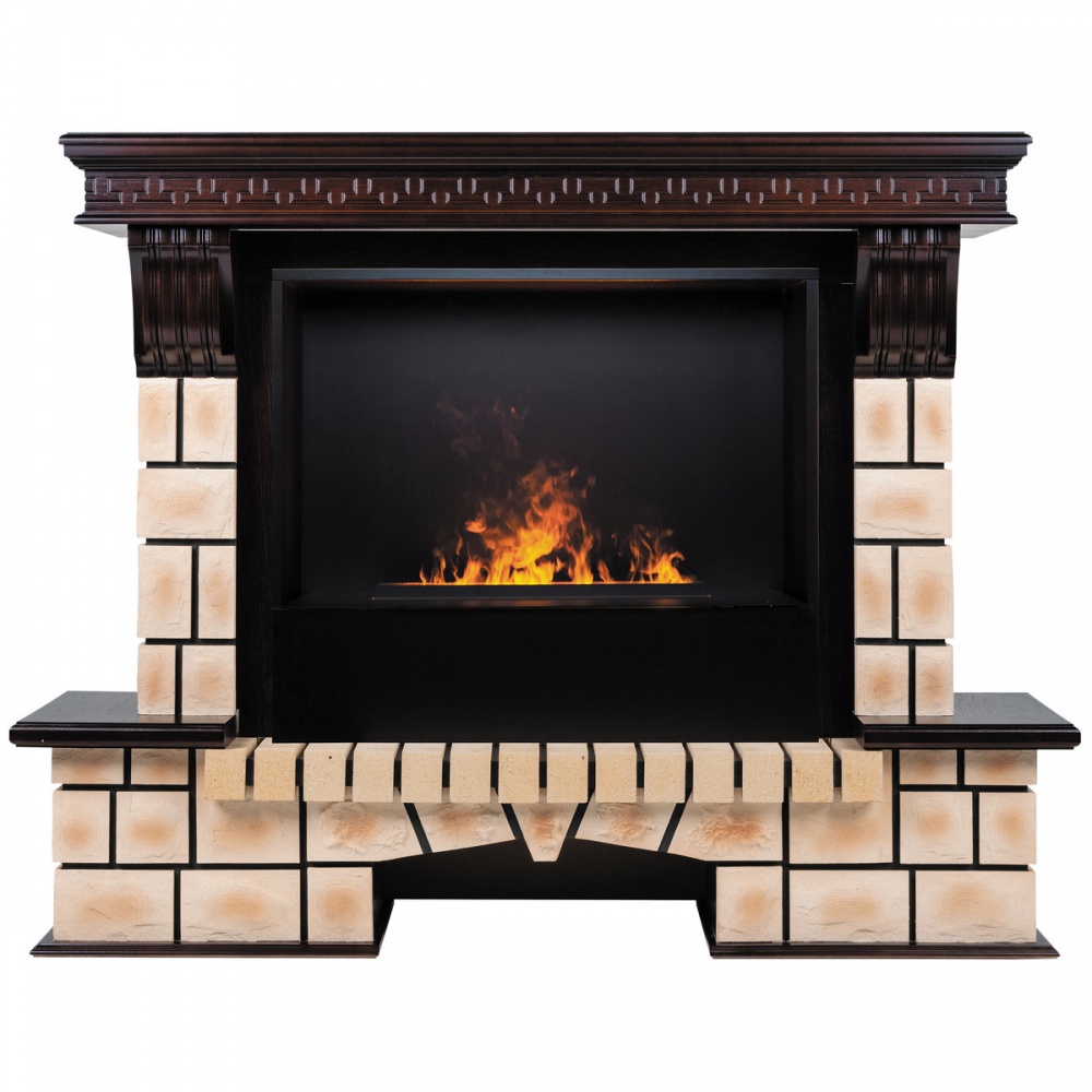 Электрокамин RealFlame Stone Brick 26 AO с очагом 3D Cassette 630 Black Panel