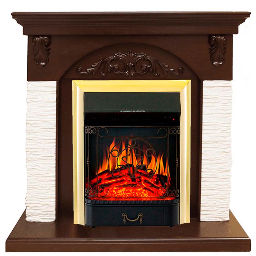 Каминокомплект Royal Flame  Bern Сланец мелкий белый / Темный дуб с очагом Majestic FX Brass