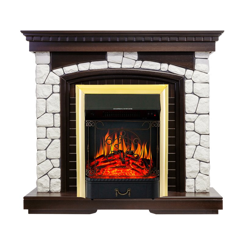 Каминокомплект Royal Flame  Glasgow - Темный дуб / Белый с очагом Majestic FX Brass