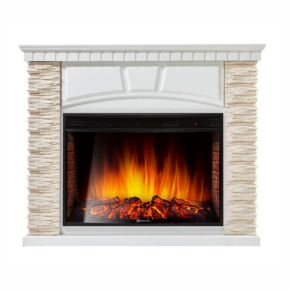 Каминокомплект Electrolux Porto 30U (угловой) с очагом EFP/P-3320RLS камень белый, шпон белёный дуб