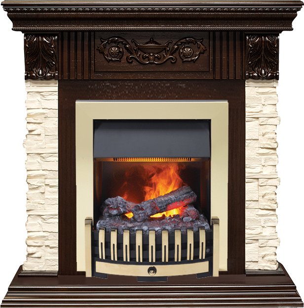 Каминокомплект Dimplex Luxemburg (каменный) - Сланец/Темный дуб с очагом Danville Brass FB2