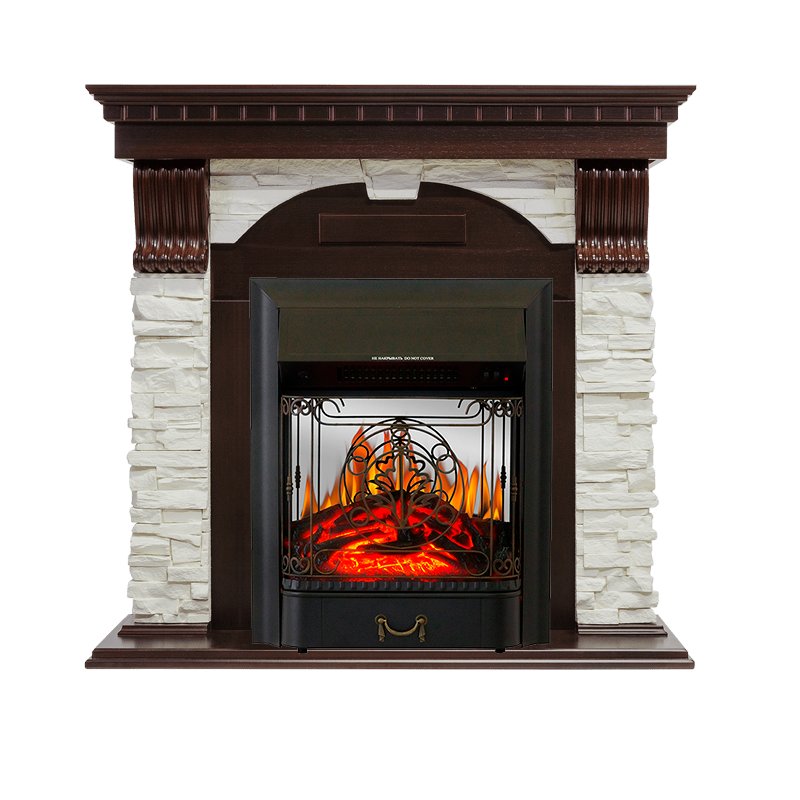 Каминокомплект Royal Flame  Dublin - Темный дуб / Сланец белый с очагом Majestic FX M Black