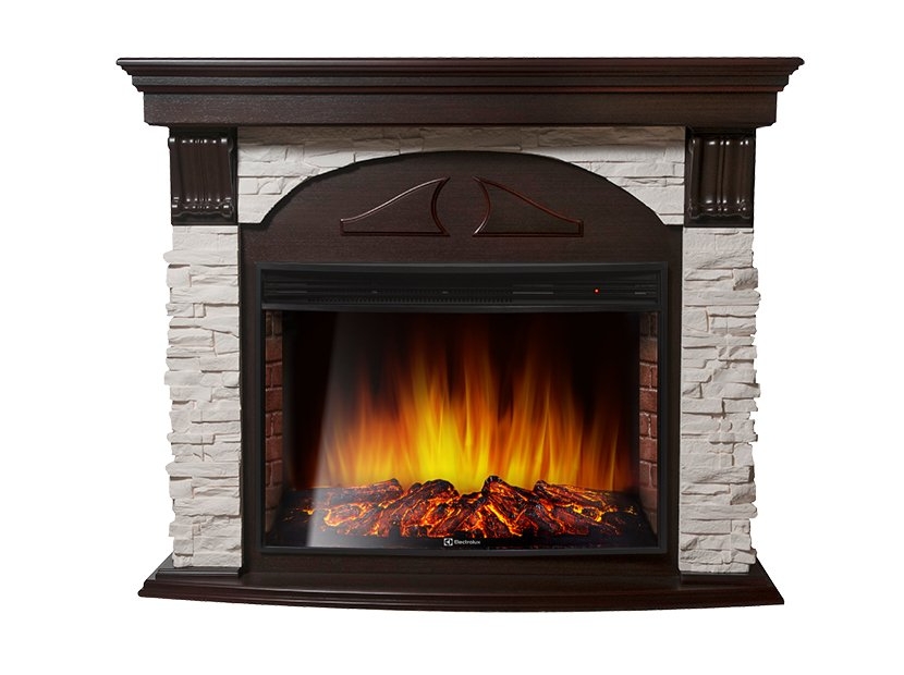 Каминокомплект Electrolux Torre 30 U (угловой) с очагом EFP/P-3320RLS камень слоновая кость, шпон темный дуб