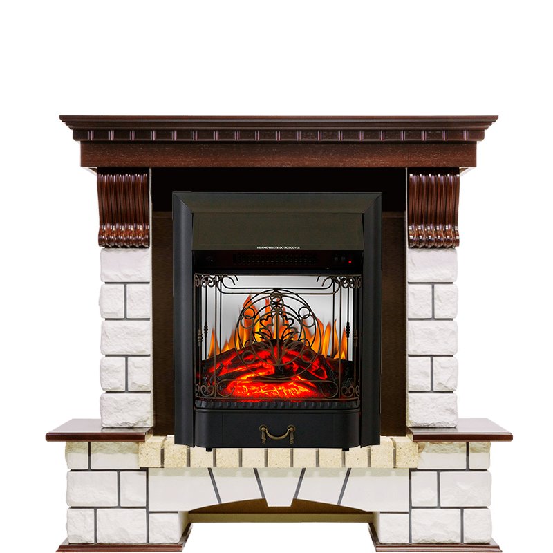 Каминокомплект Royal Flame  Pierre Luxe - Темный дуб / Белый с очагом Majestic FX M Black