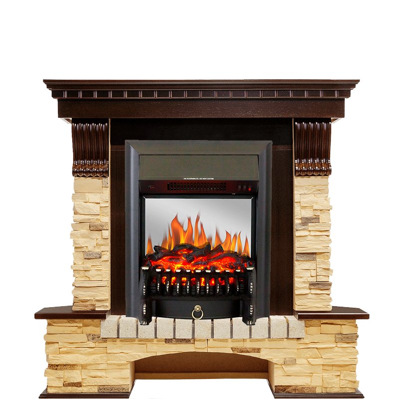 Каминокомплект Royal Flame  Pierre Luxe угловой - Темный дуб / Сланец с очагом Fobos FX M Black