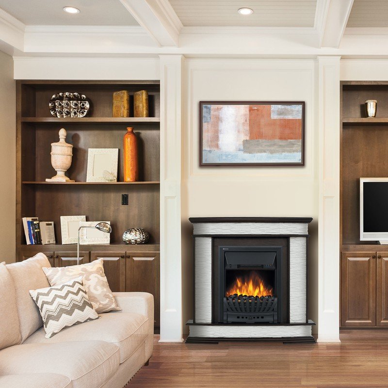 Каминокомплект Electrolux Scala Classic с очагом Classic EFP/P-1020LS камень сланец скалистый белый, шпон тёмный дуб