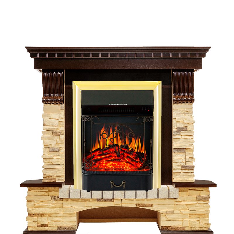 Каминокомплект Royal Flame  Pierre Luxe угловой - Темный дуб / Сланец с очагом Majestic FX Brass